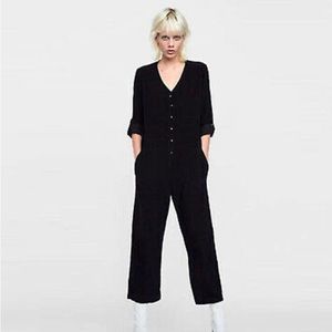 Zara Black Loose Overall Jumpsuit